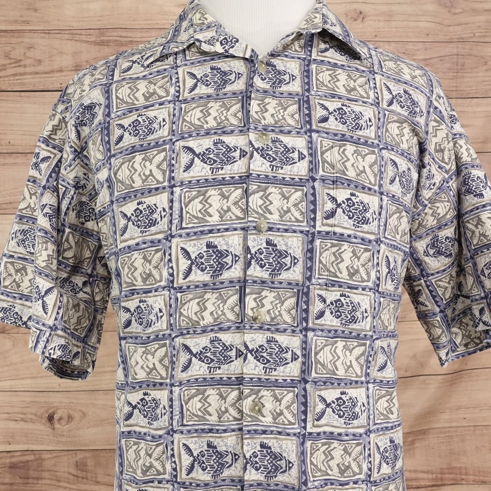 Croft & Barrow Shirt Mens XL Blue Fish Print Short Sleeve Button-Up Hawaiian